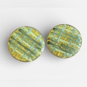 3/$18 Round 1980s Enamel Coated Disc Flat Pierced Earrings